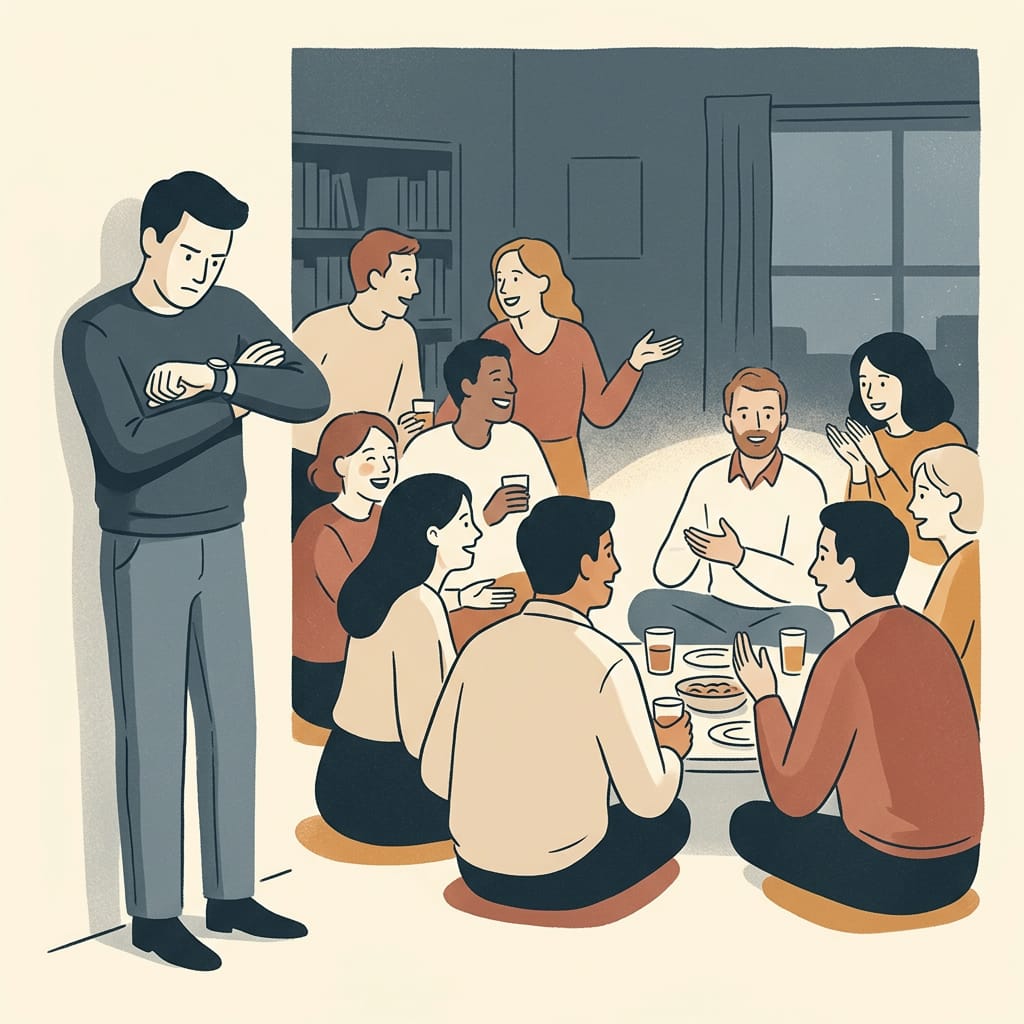 A narcissist cornered in a meeting room with evidence laid out on the table