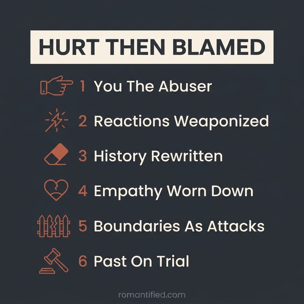 Overview infographic of five ways a narcissist flips the blame