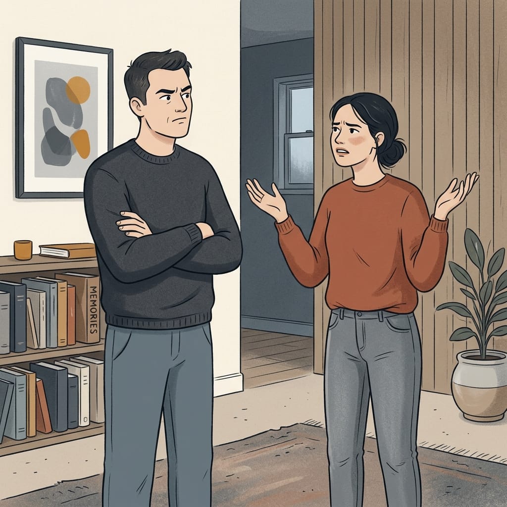A narcissist raising eyebrows as the partner tries to recall events