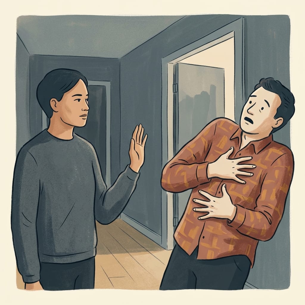 A partner calmly stating a boundary as the narcissist recoils
