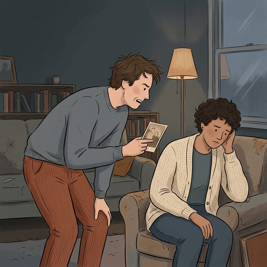 A narcissist dredging up the past while the partner looks weary