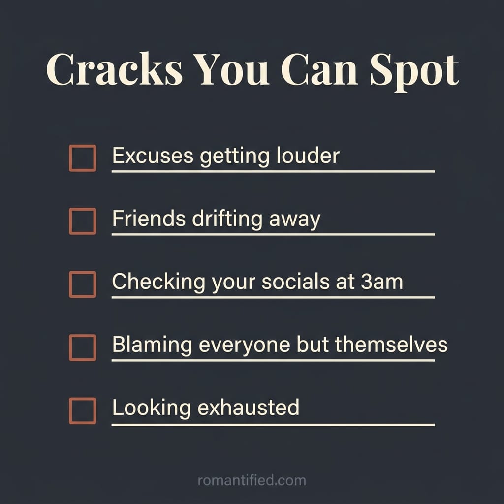 Infographic checklist of the tells that a narcissist is quietly falling apart