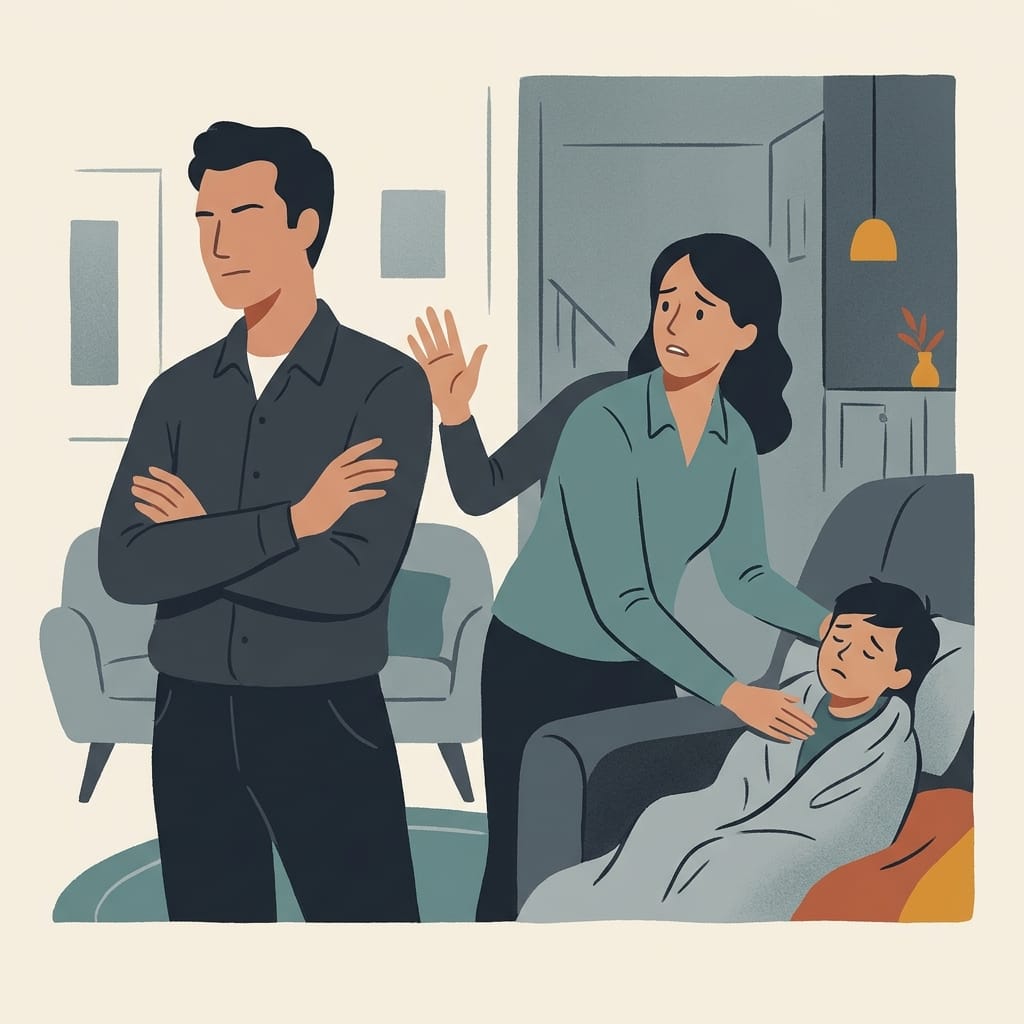 a parent waving off a child’s illness