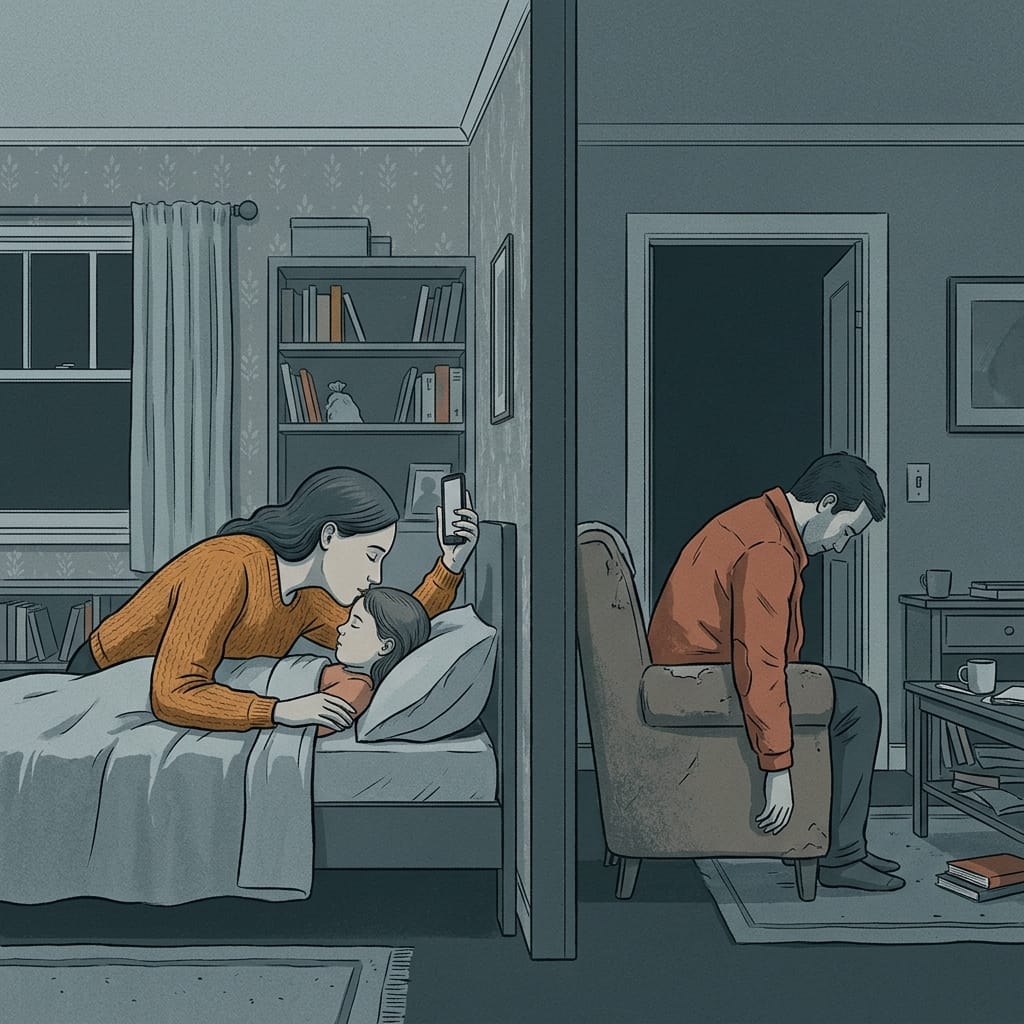 a narcissist staging a caring photo for social media