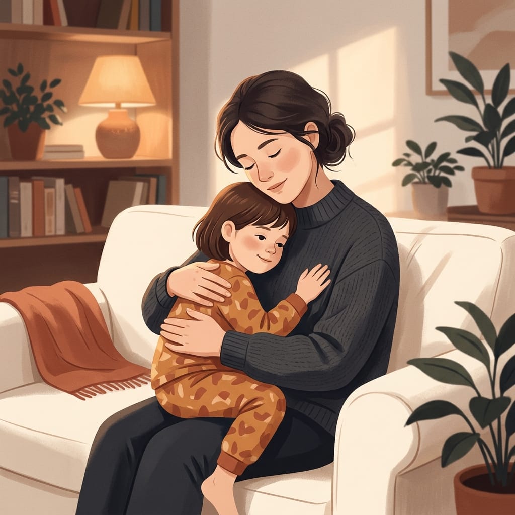 a loving parent holding a recovered child