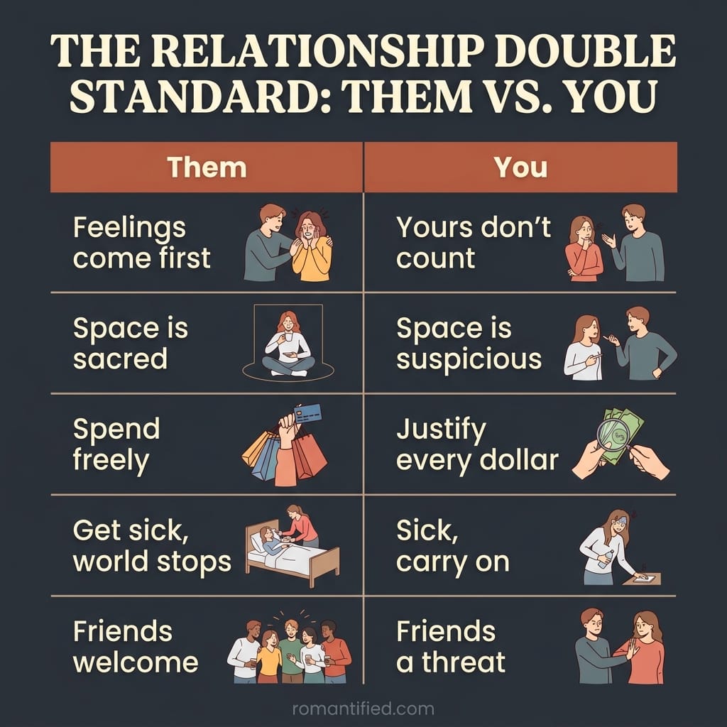 A two-column chart contrasting what the narcissist is allowed to do versus what you are allowed to do