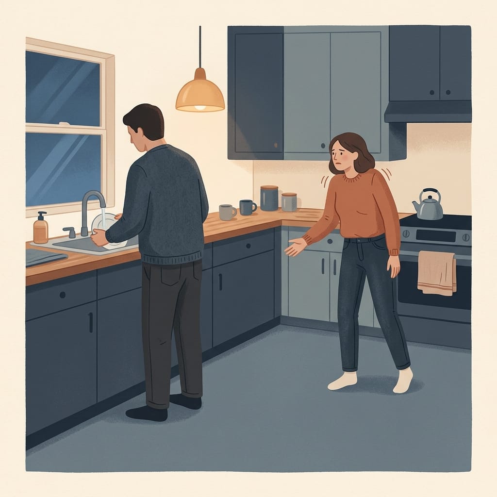 A partner works the room for sympathy while the other is left on the edge