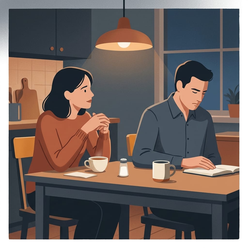 Inline scene of a cold shoulder at the kitchen table