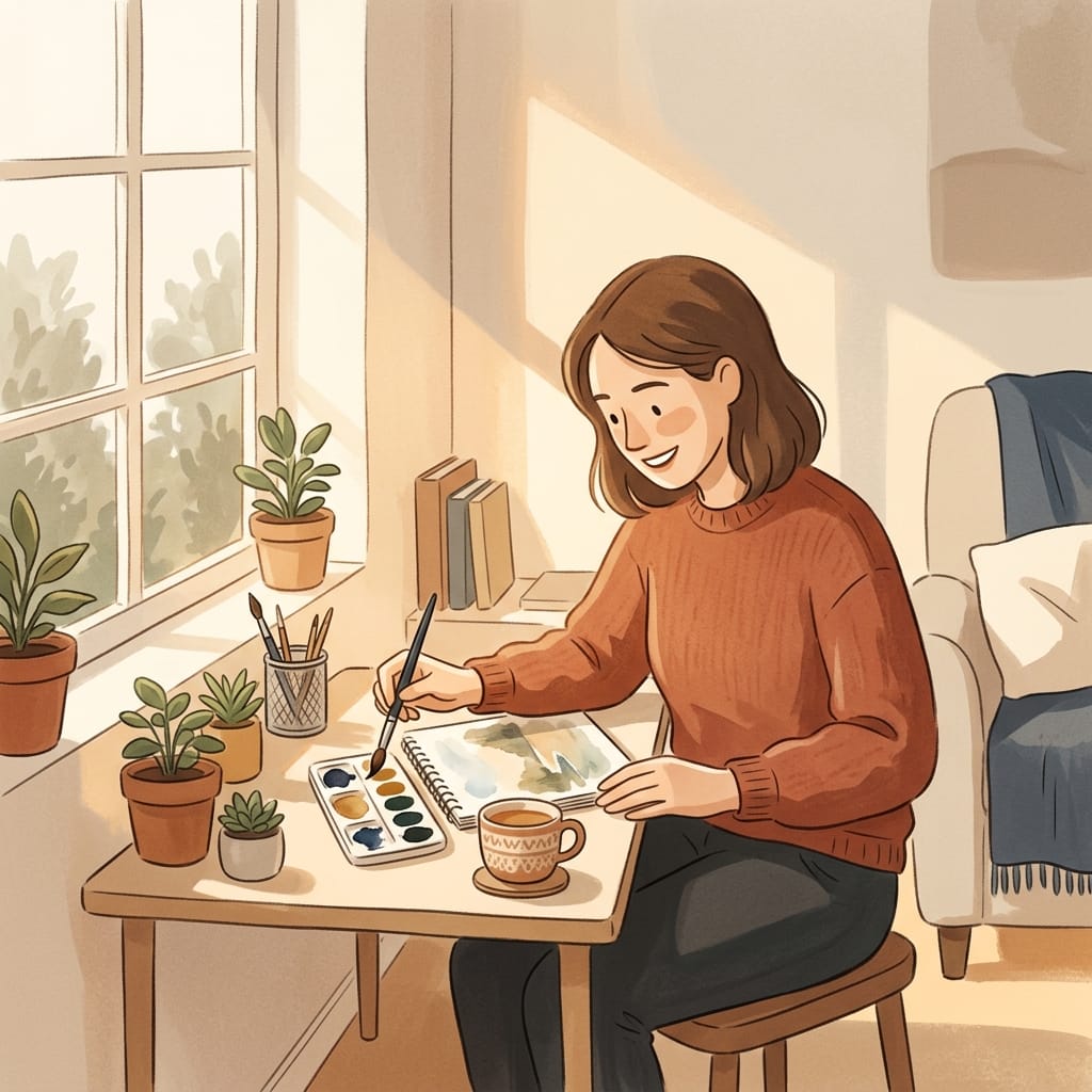 Inline scene of a person joyfully absorbed in the hobby they love