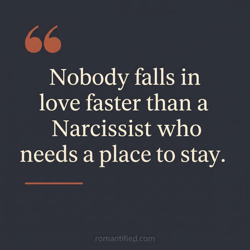 "Nobody falls in love faster than a Narcissist who needs a place to stay."