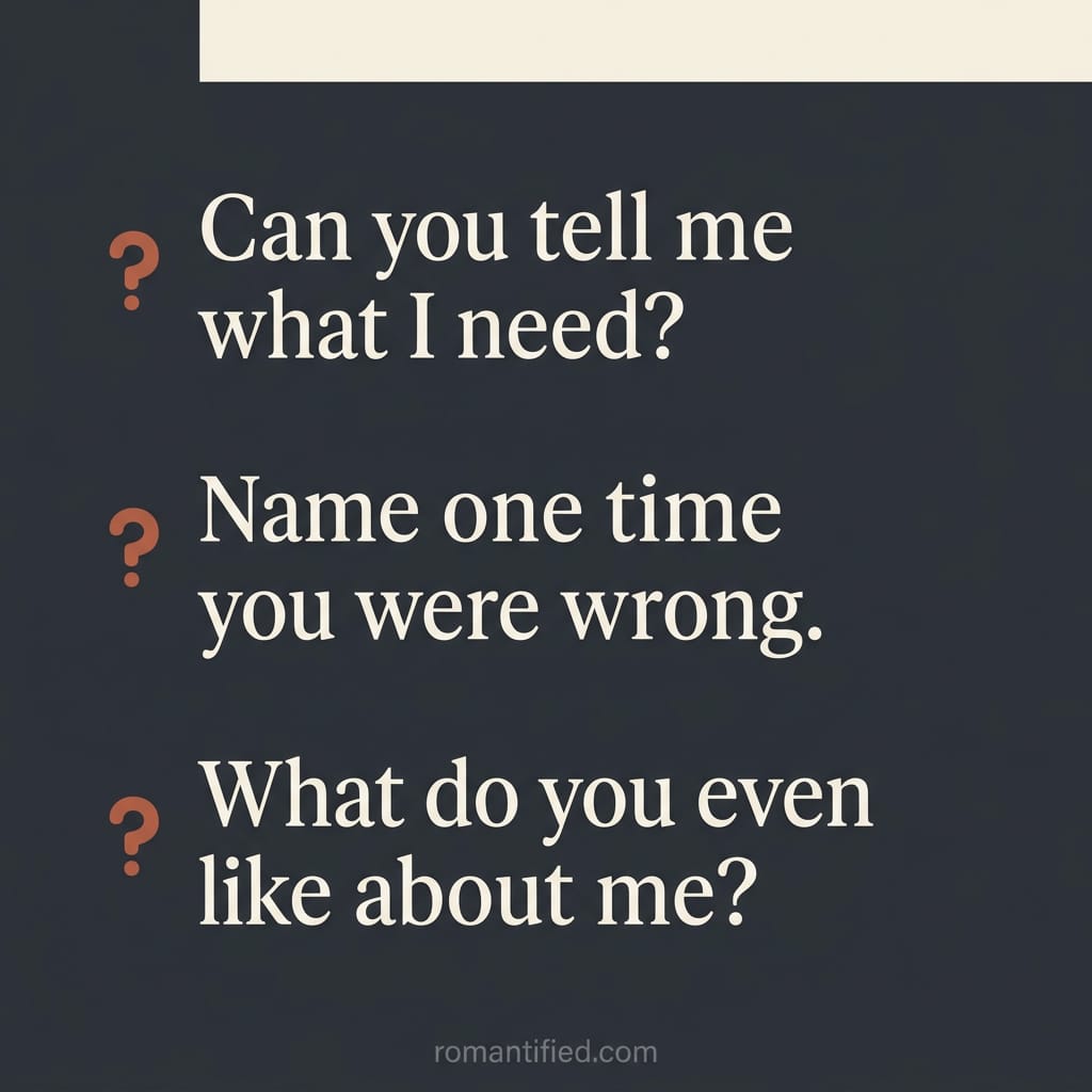 Detail card showing the three direct questions
