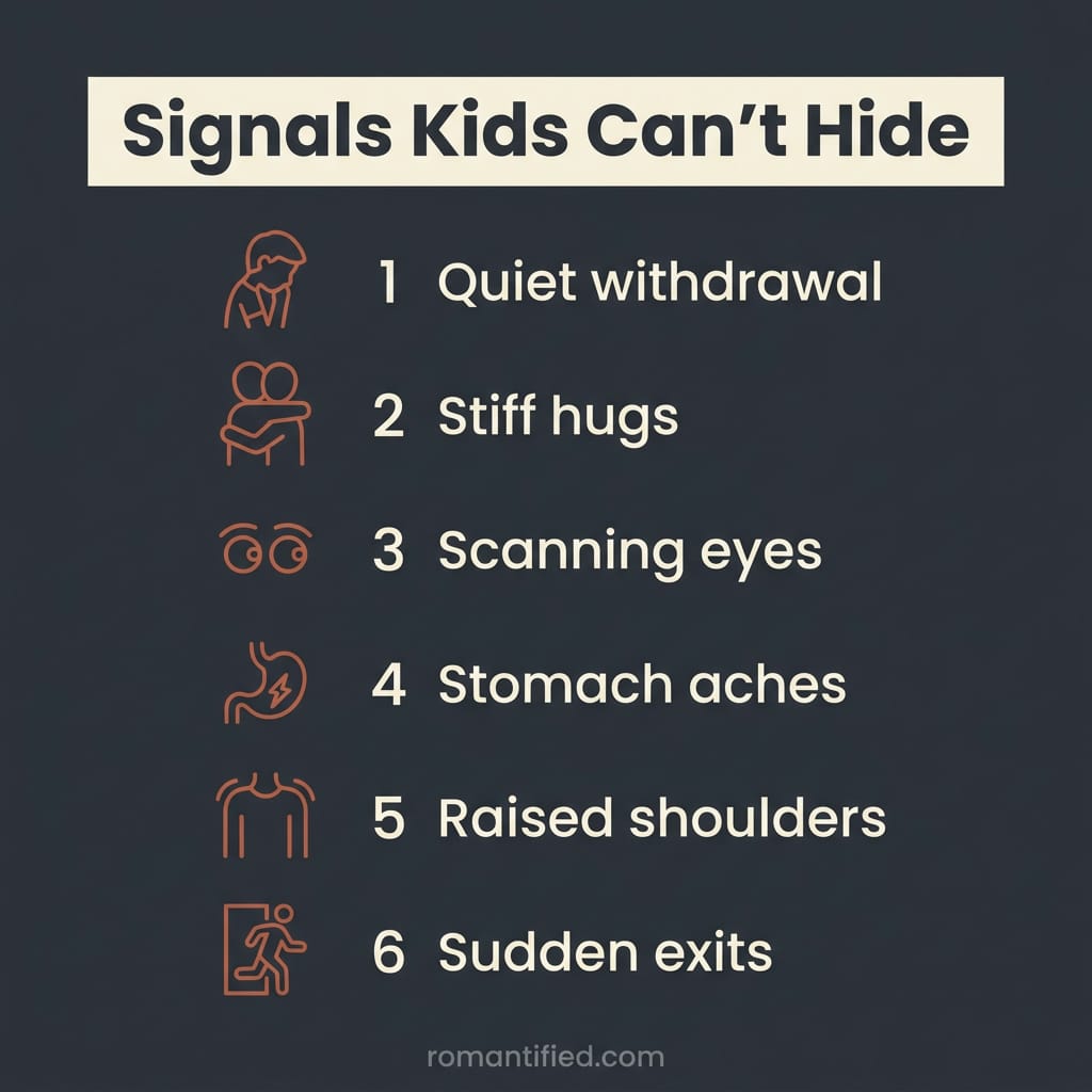 Icons showing how children react around a narcissist