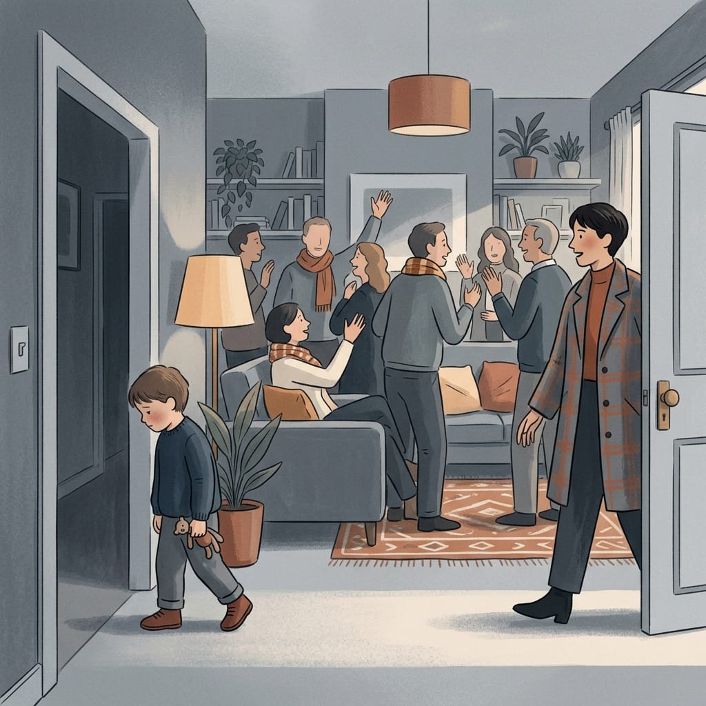 A child quietly slipping away as a narcissist enters the room