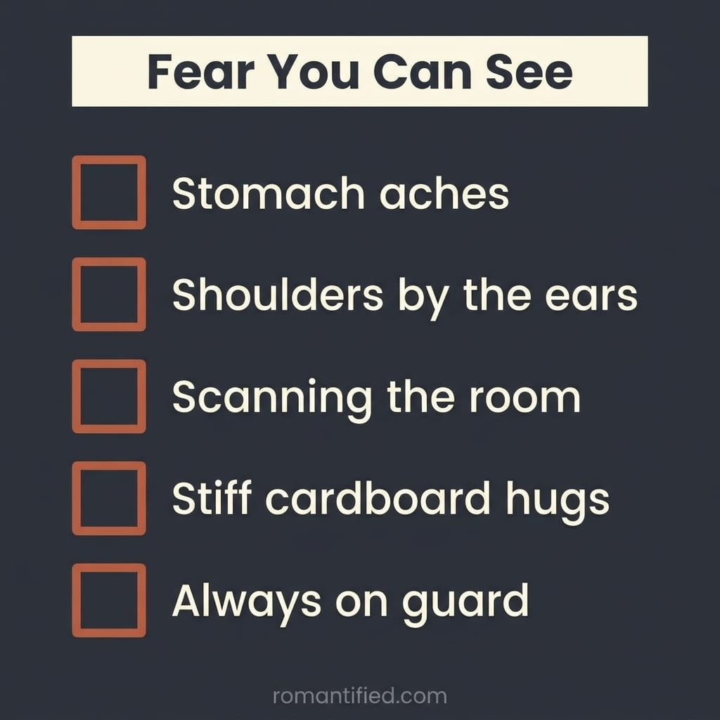 Checklist of body signs a child shows around a narcissist