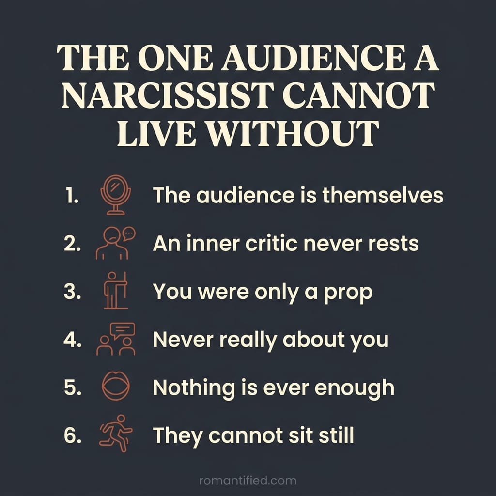 Overview infographic explaining the one audience a narcissist cannot live without is themselves.
