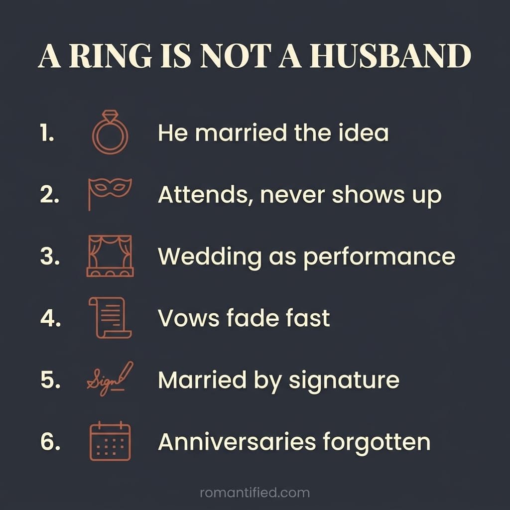 Infographic overview of how a narcissist gives a ring but never becomes a husband