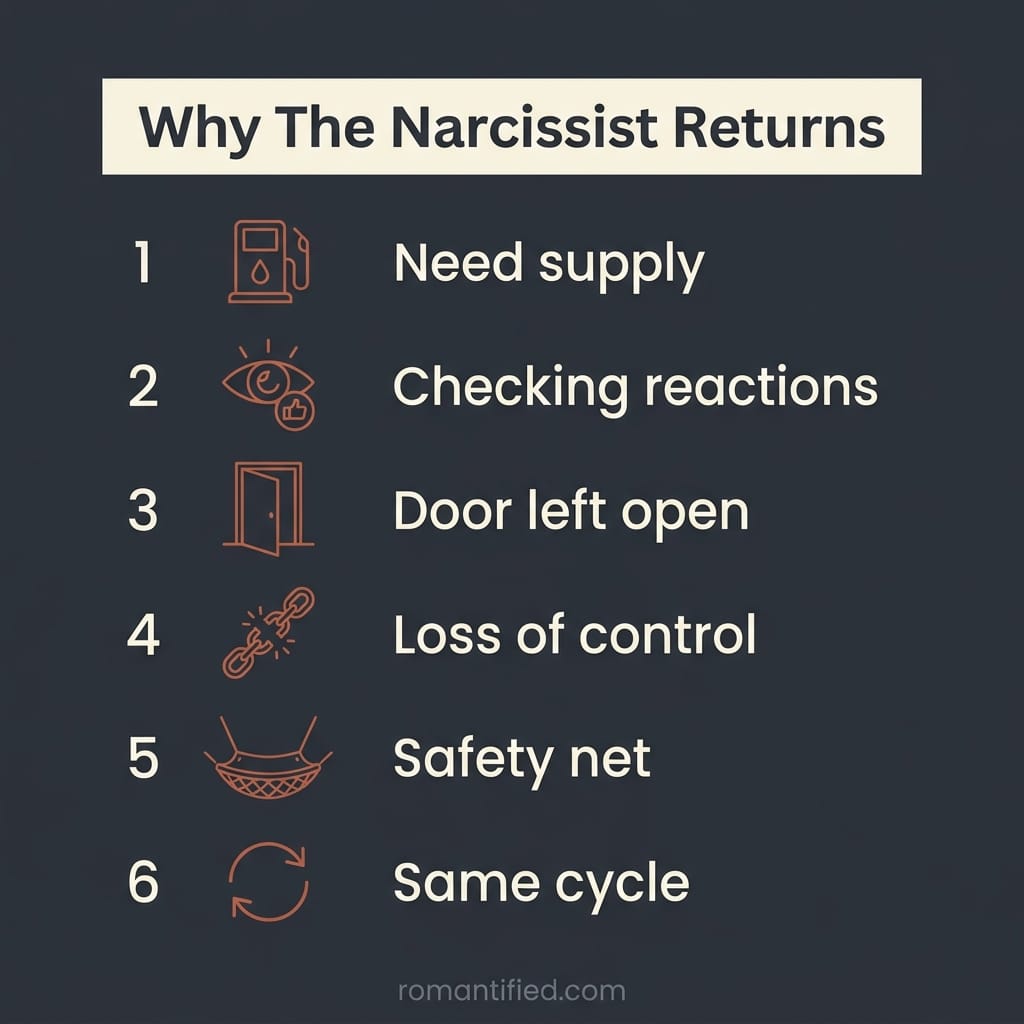 Overview of why a narcissist returns after a discard