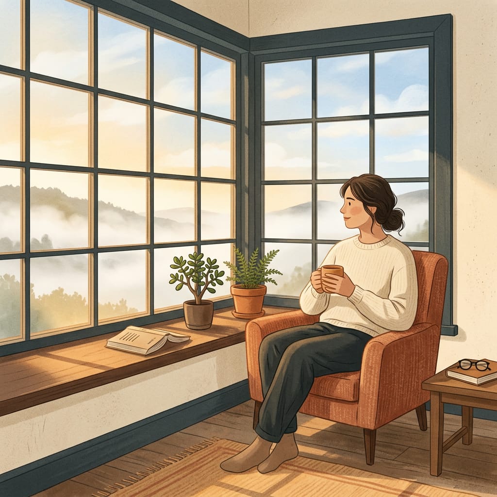 A woman at peace realizing her love was never the problem