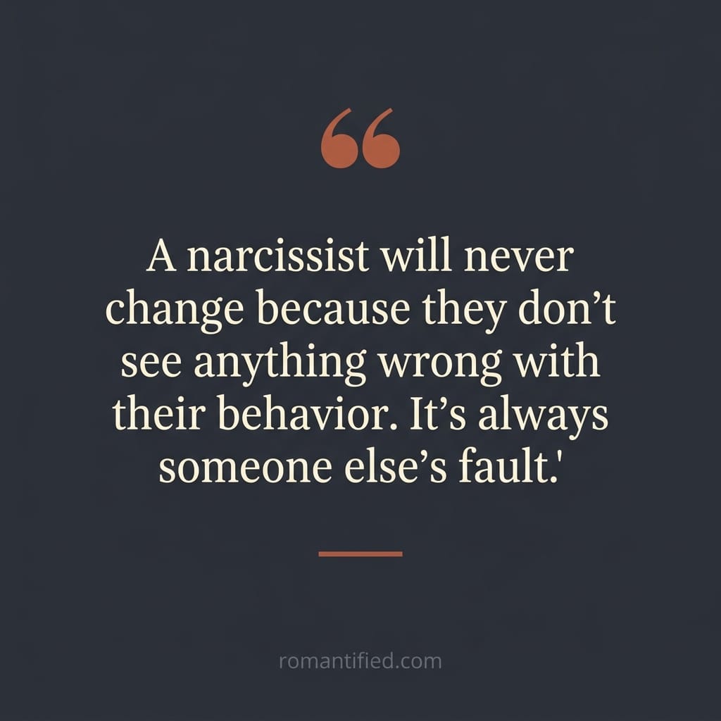 Quote card about a narcissist never changing