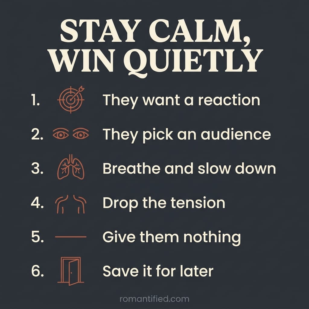Overview infographic of how to stay calm when a narcissist humiliates you in public