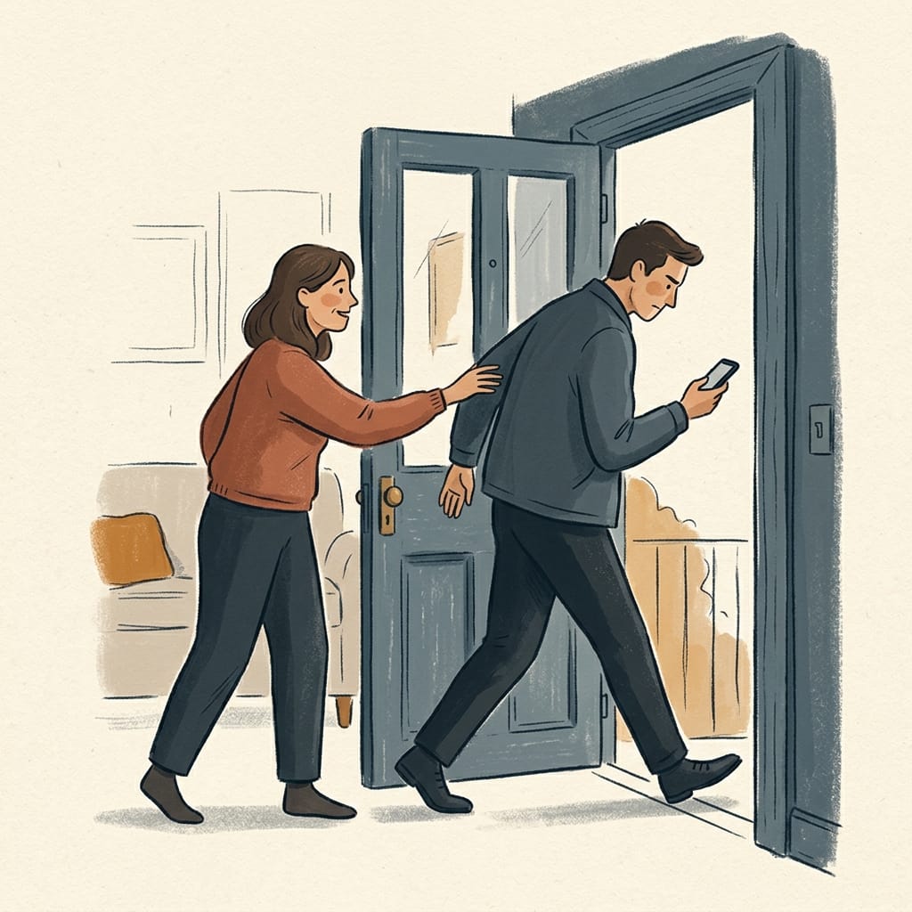 A person reaching out while another checks the time