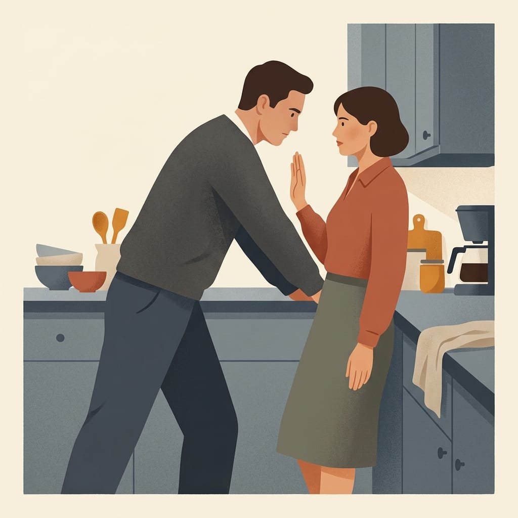 A hand gently holding a line the other person pushes against