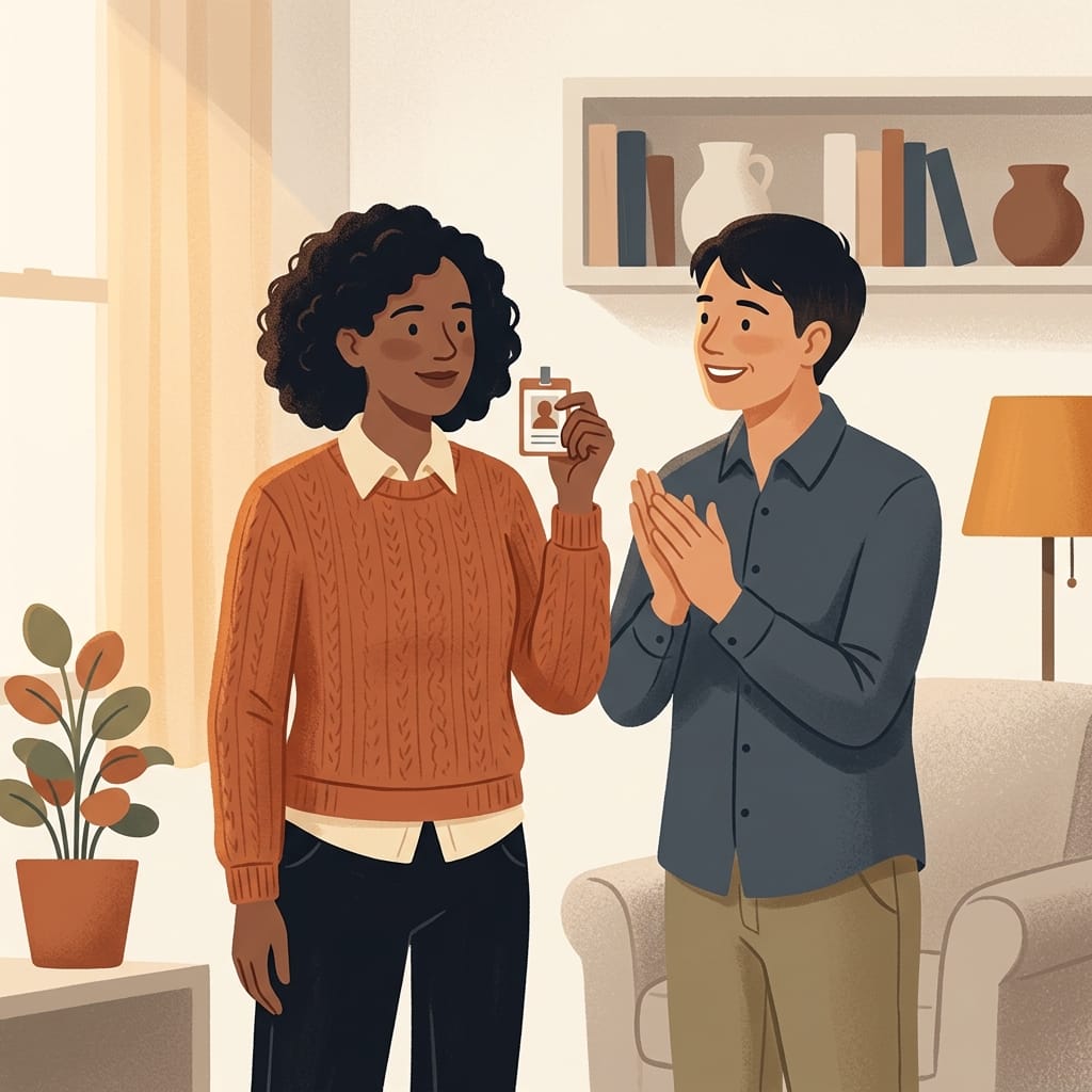 A person celebrating another’s success with open warmth