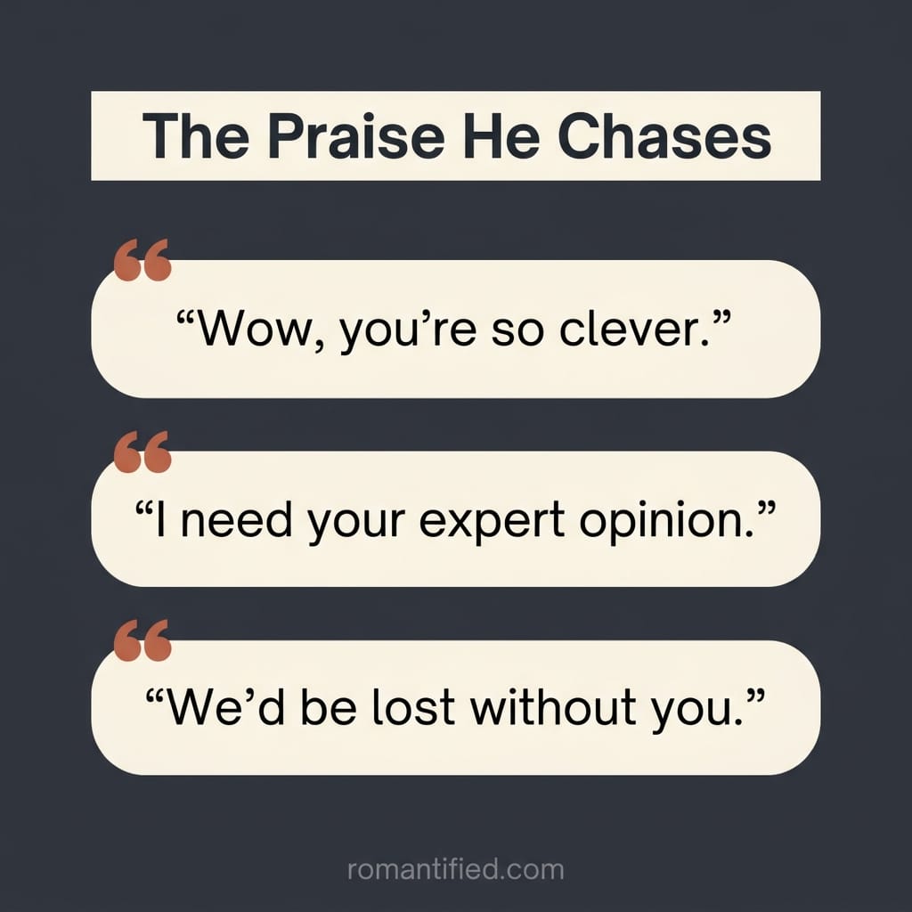 A quote grid of the workplace praise a narcissistic man lives for