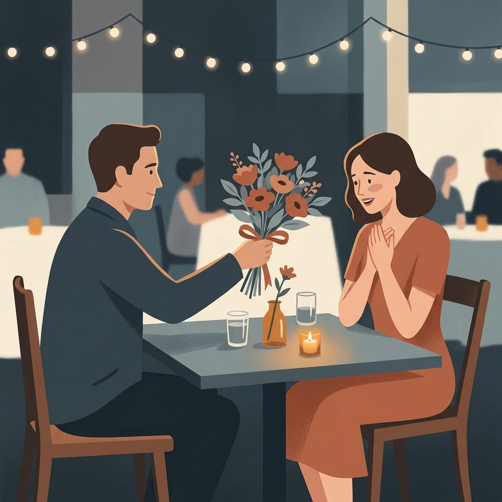 A couple in a glowing early romance moment