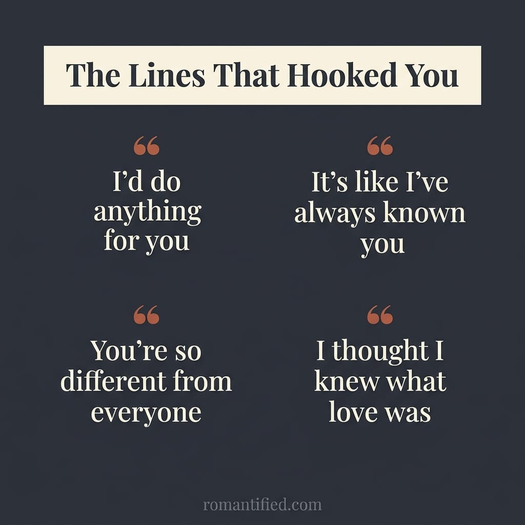 Grid of love bombing phrases a narcissist uses