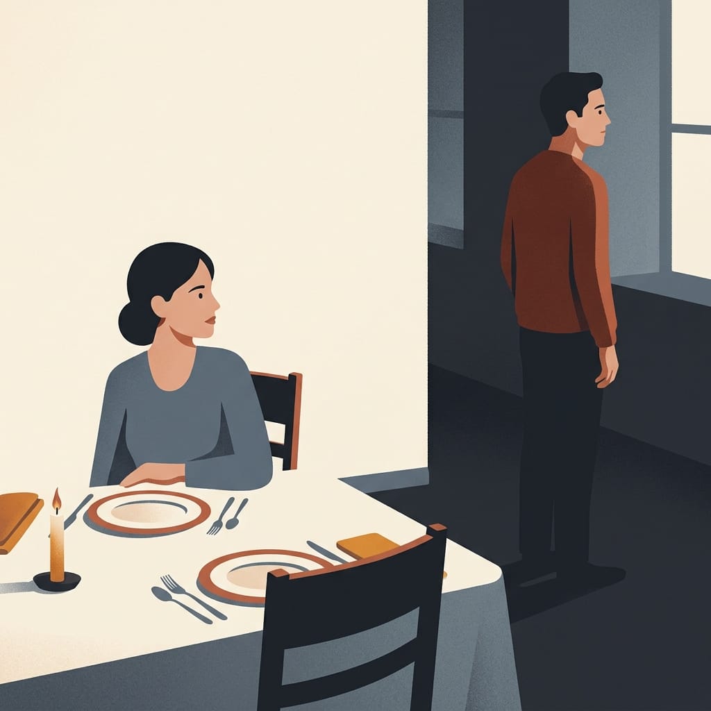 One person waiting for small attention from a distant partner