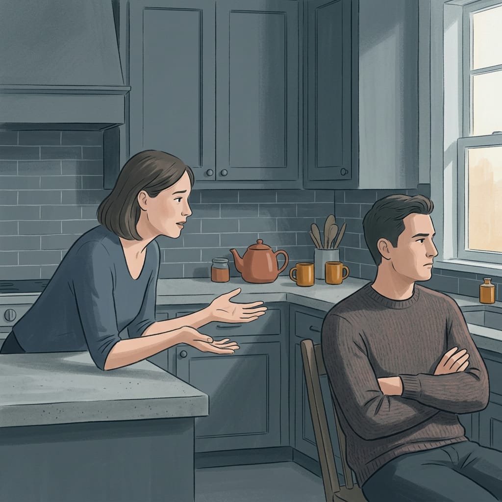 A woman explaining herself to a cold dismissive partner