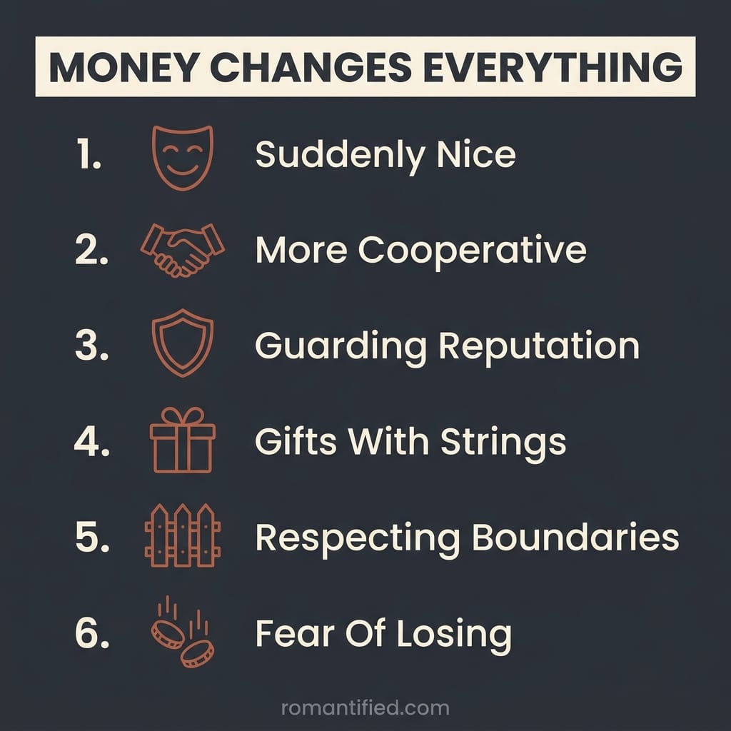 Overview infographic of how money changes a narcissist