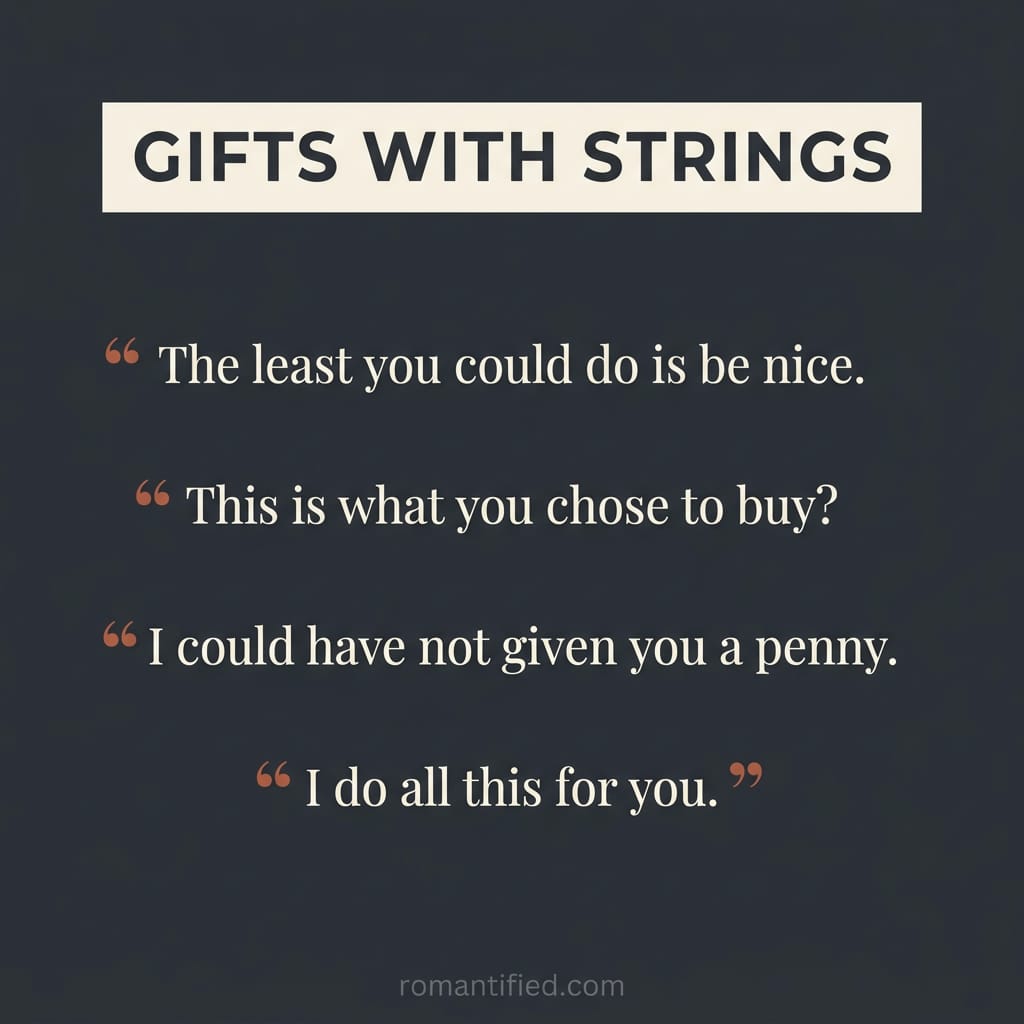 Quote grid of generous gifts that come with strings attached