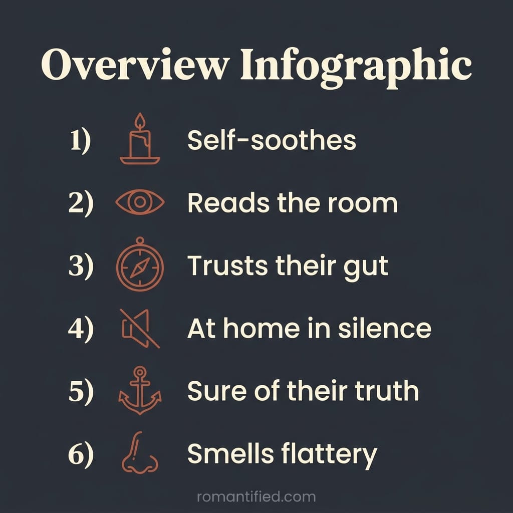 Overview of the traits self-raised people developed that a narcissist cannot break, shown as icons