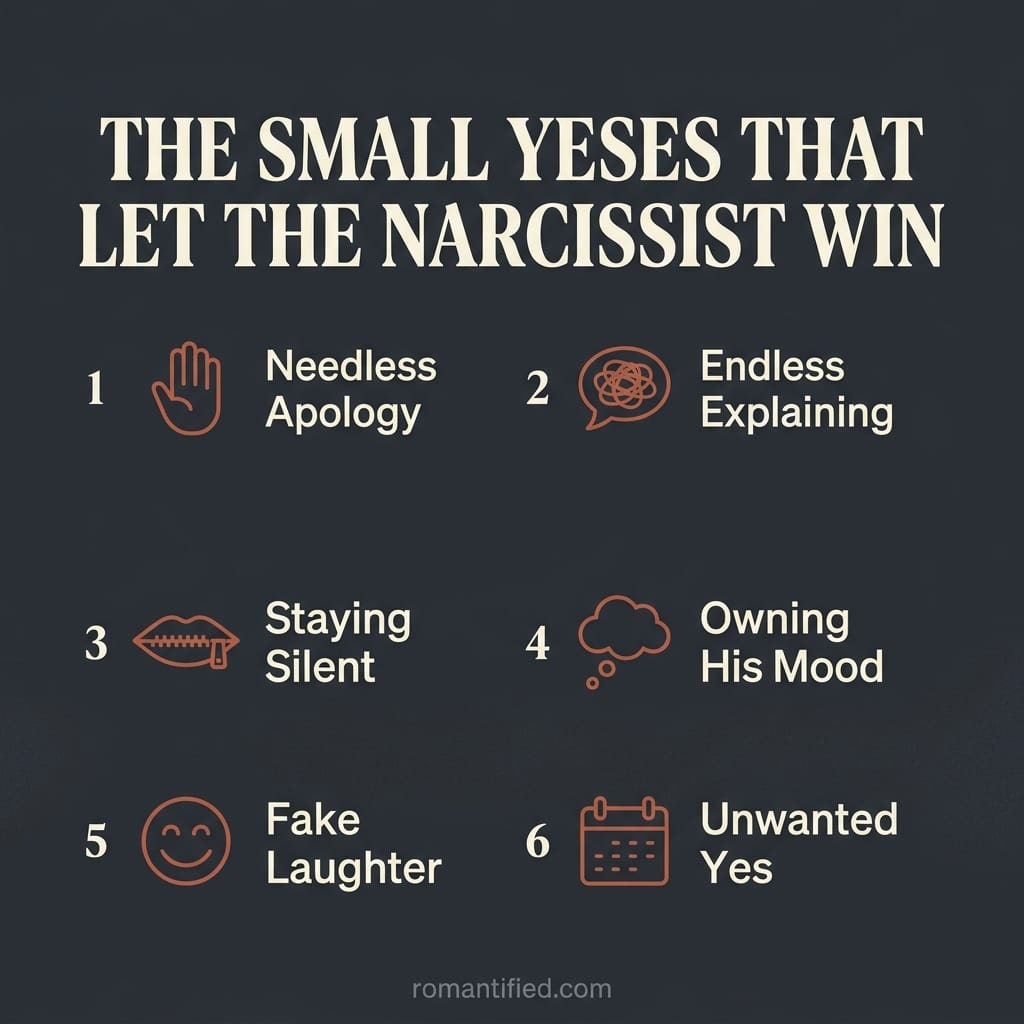 Overview infographic of the small yeses that hand the narcissist a win