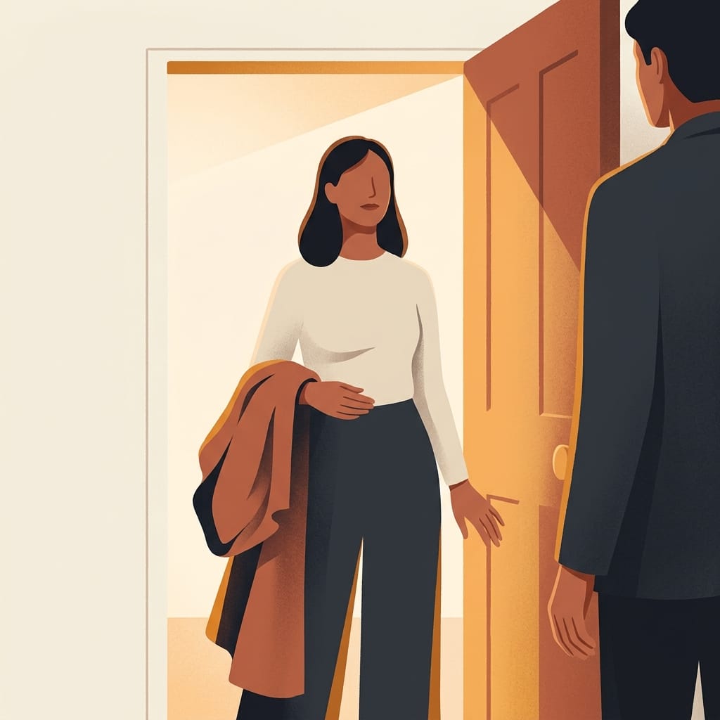 Inline scene of a woman calmly pausing before she answers