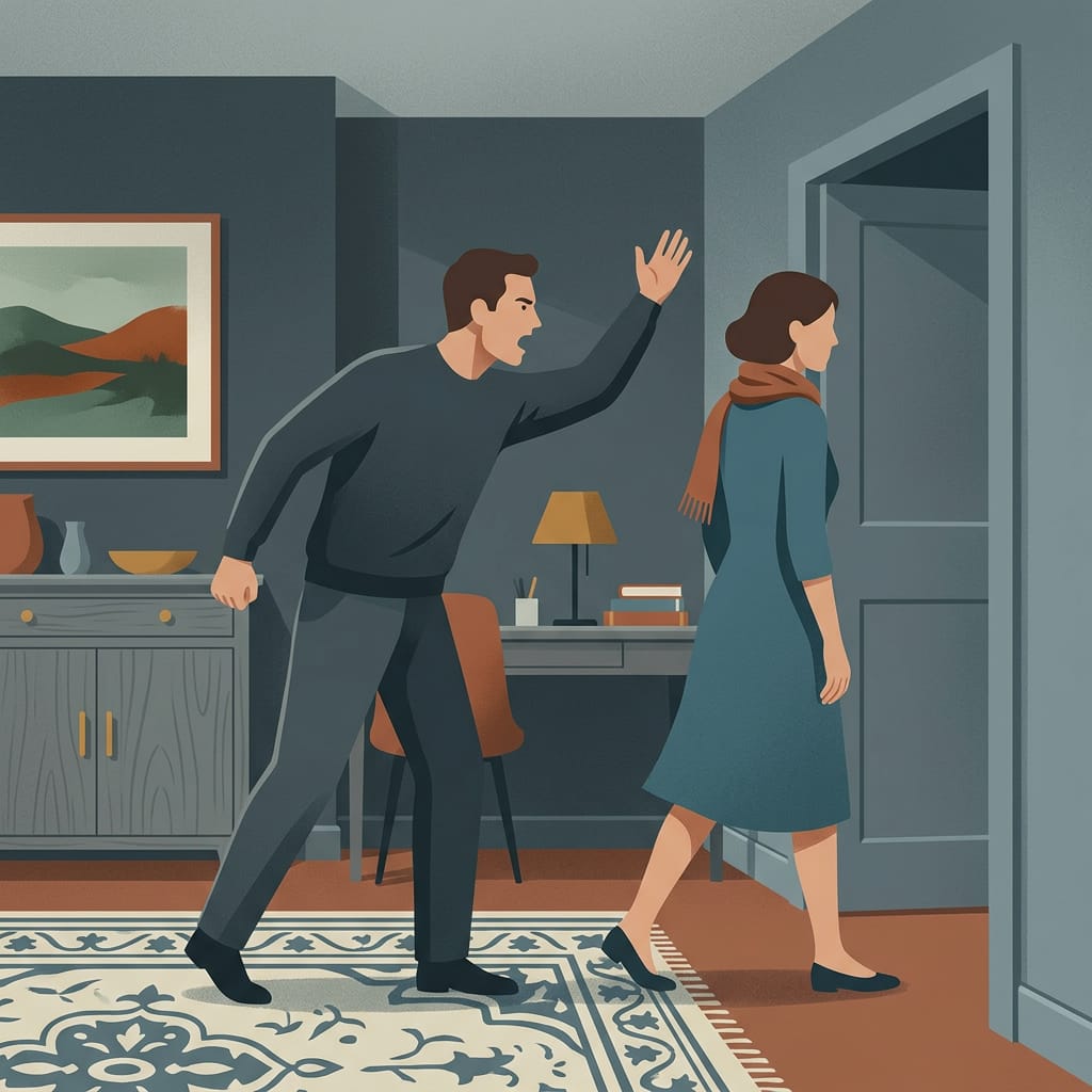 A woman setting a firm boundary, posture steady and unshaken