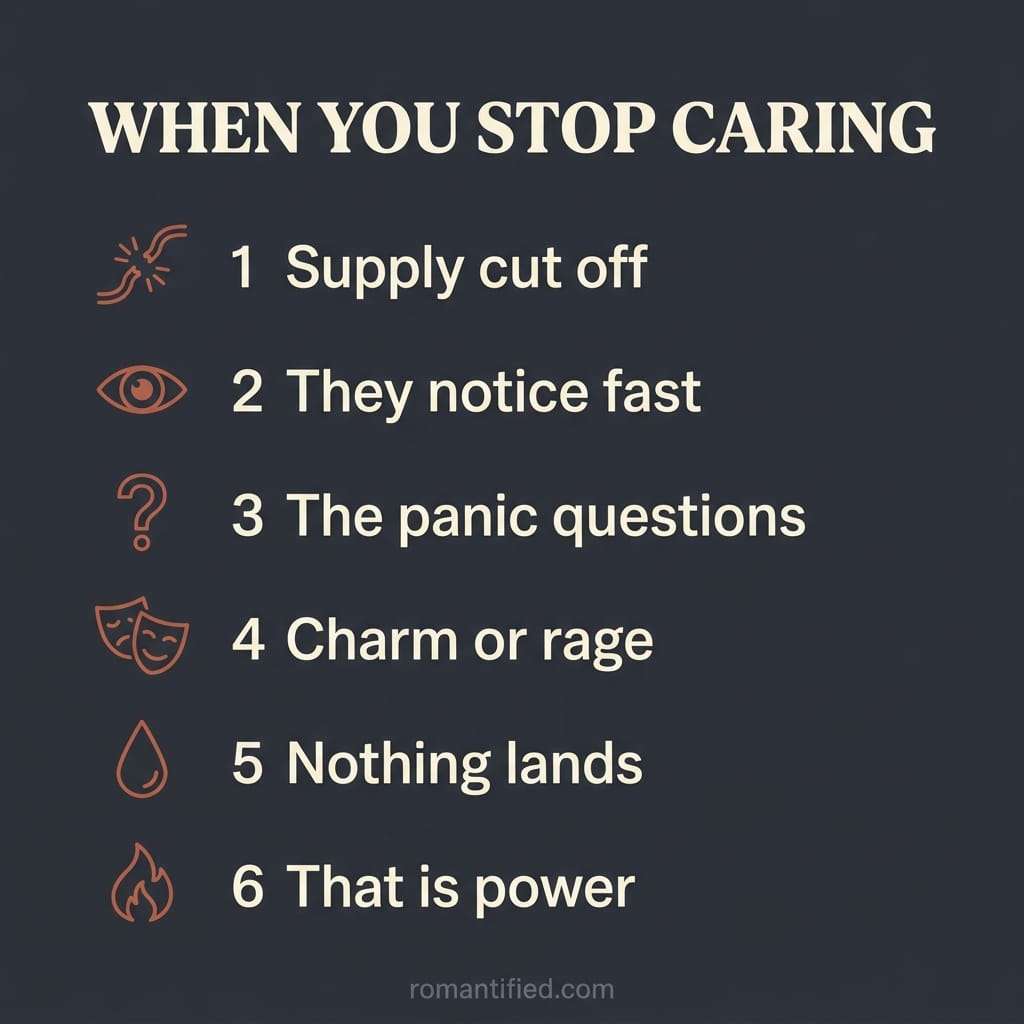 Overview infographic on what happens when you stop caring and the narcissist panics
