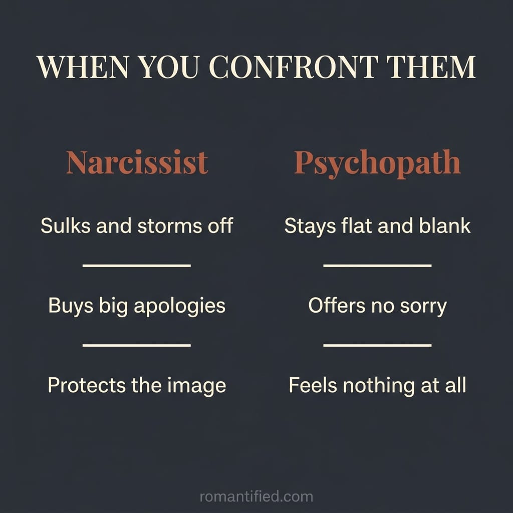 Checklist contrasting the guilt response of a narcissist against a psychopath