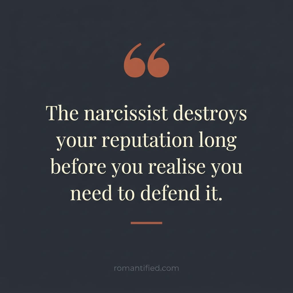 Quote card about how a narcissist damages your reputation