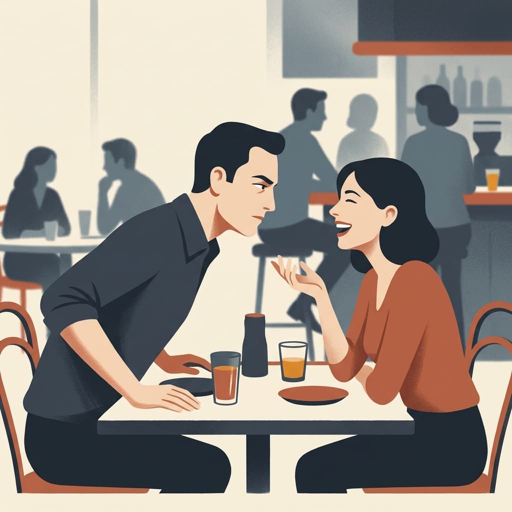 A narcissist studying their partner closely on an early date