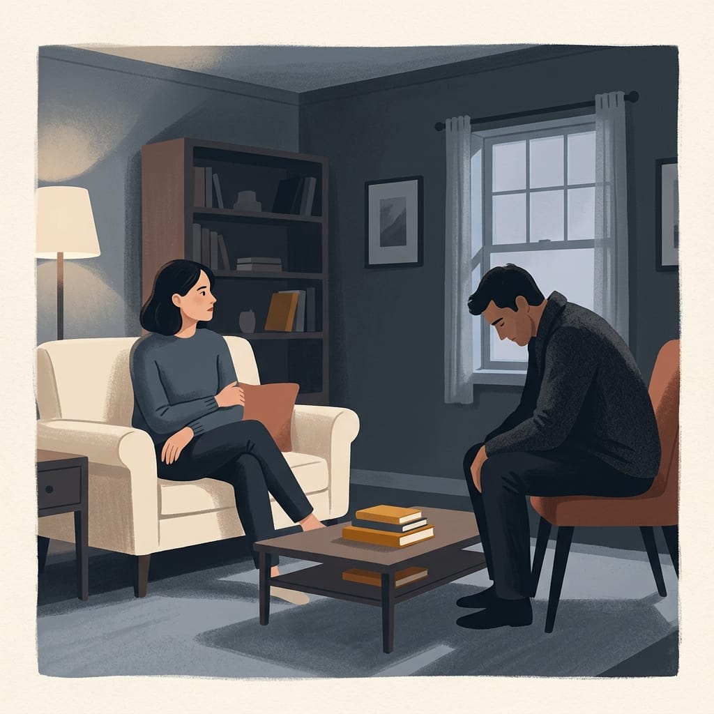 A woman managing her partner's heavy mood while shrinking herself to keep the peace