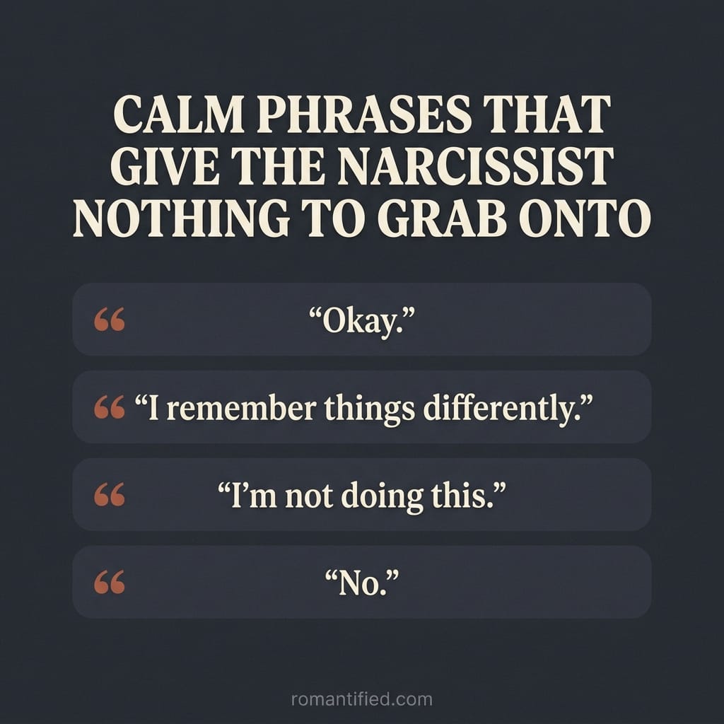 Detail infographic of the calm phrases that give the narcissist nothing