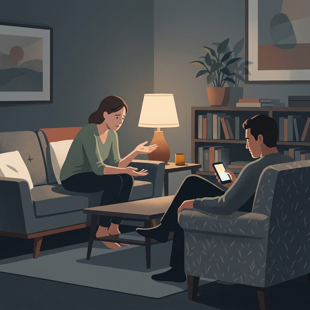 Inline scene of a woman diminished and apologetic after years with him