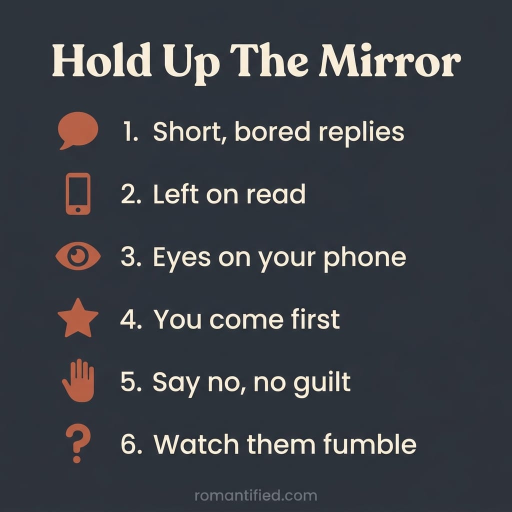 Overview infographic showing how reflecting a narcissist's behaviour back at them makes them panic