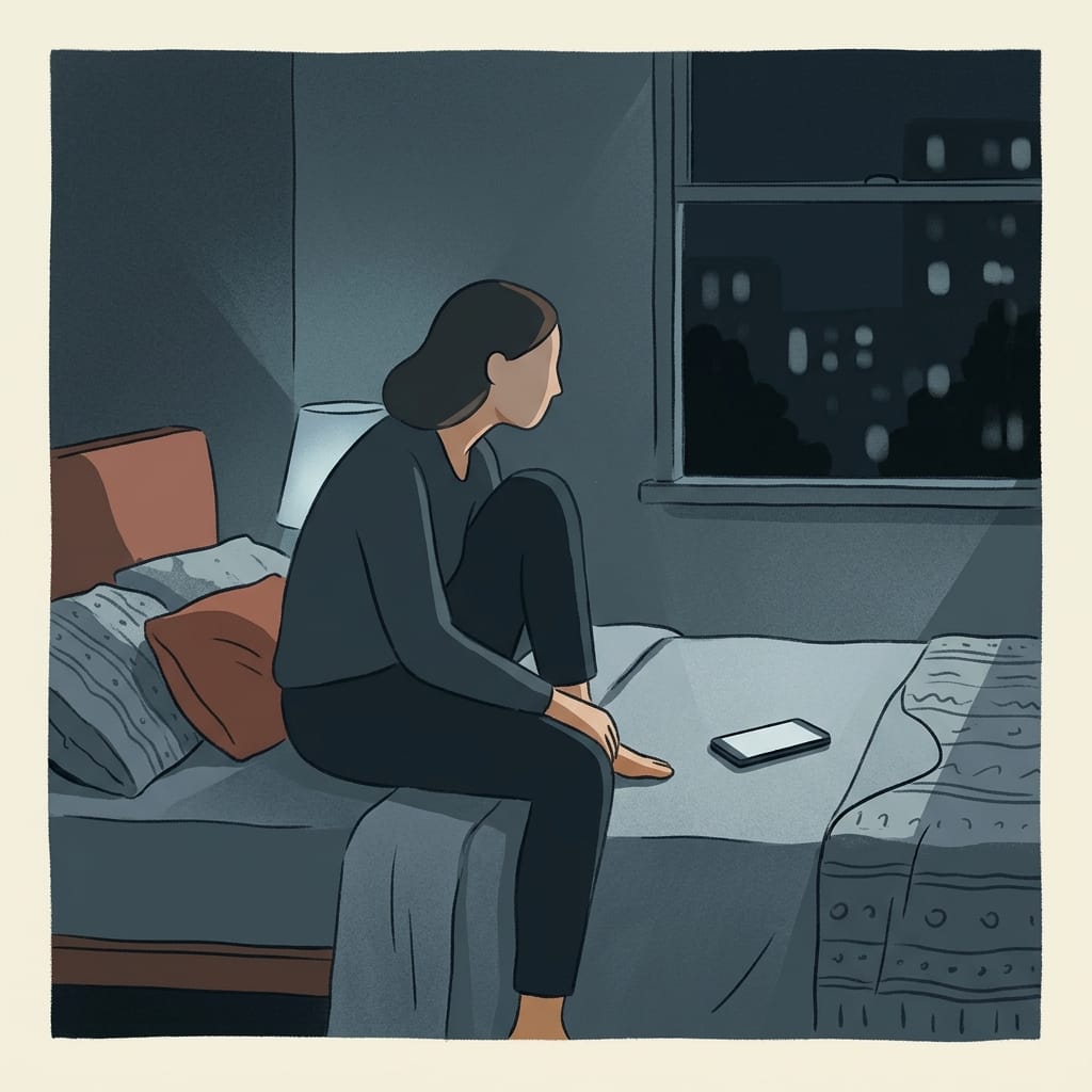 A person calmly declining plans and choosing themselves, relaxed and unhurried in warm light