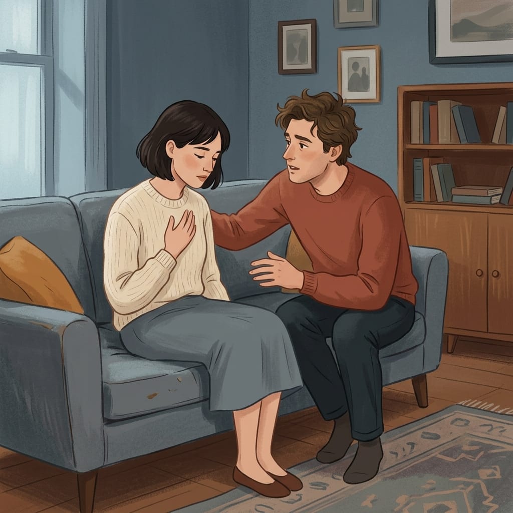 A woman listening quietly as a narcissist talks at her