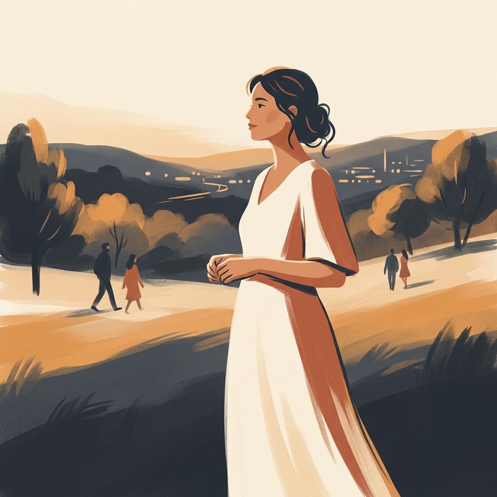 A woman standing outdoors in warm light owning her good life
