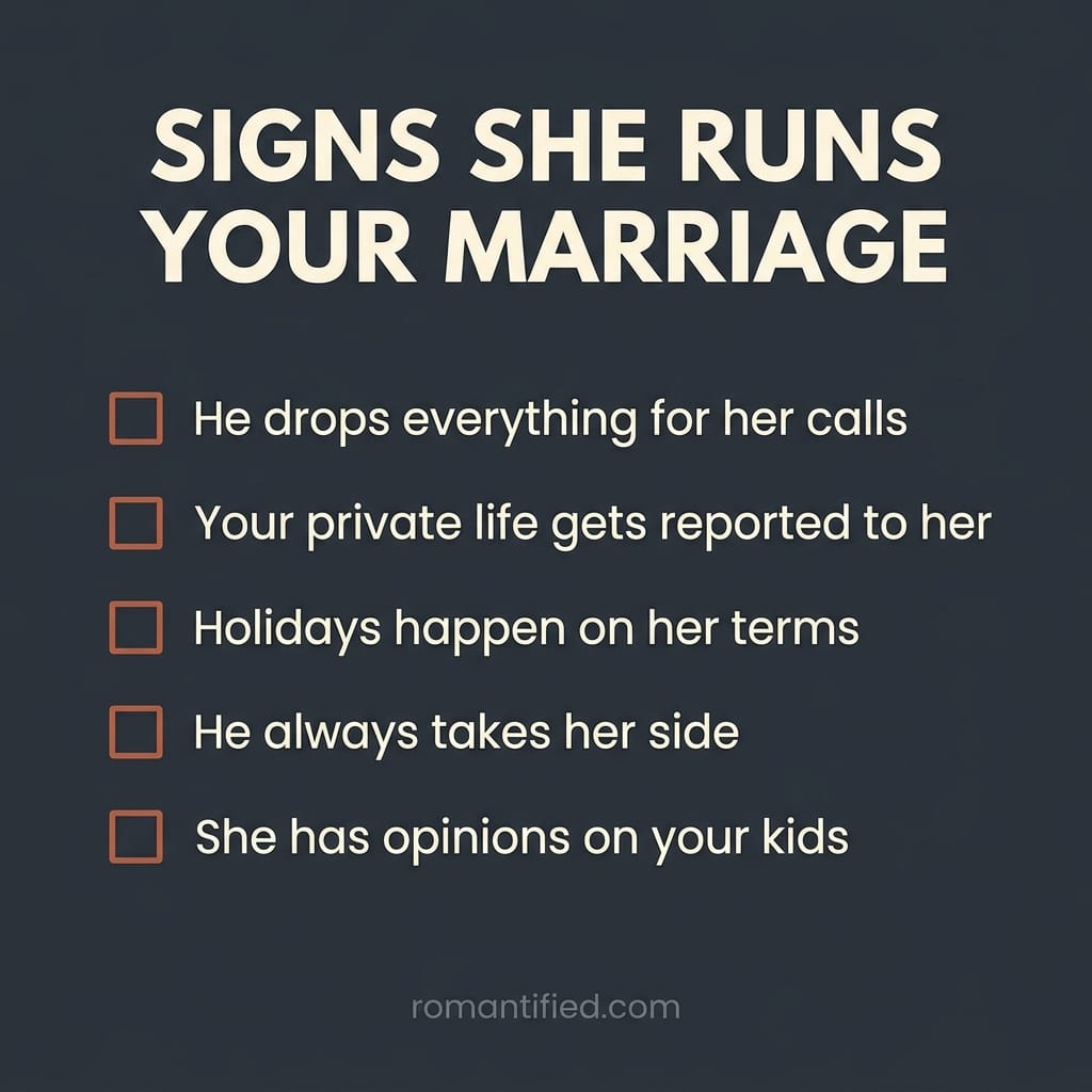 Detail checklist infographic of signs his mother runs your marriage